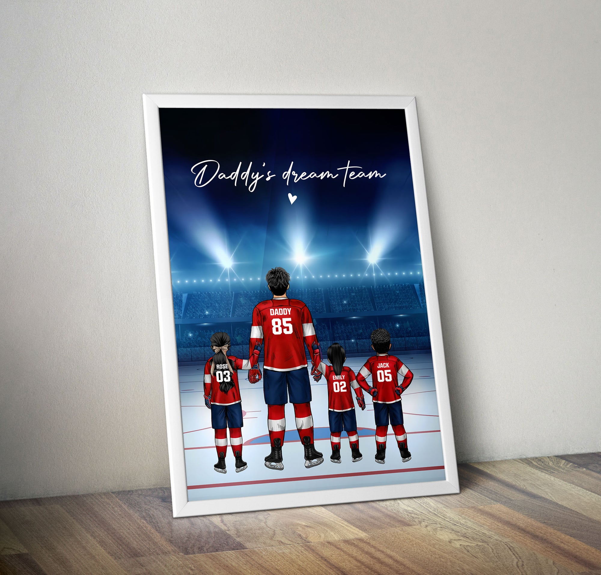 Personalized Hockey Family Dad Poster Wall Art, Daddy Dream Team Hockey Poster