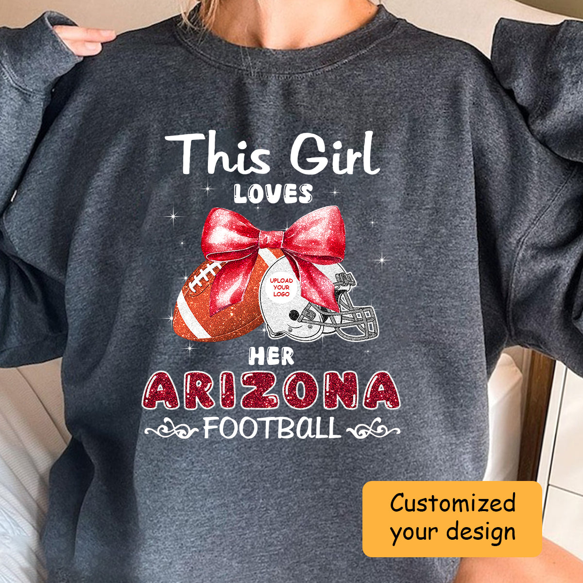 Personalized Women Love Arizona Football Coquette Bow Sweatshirt, American Football Girl Mom Game Day Cheer Sweatshirt