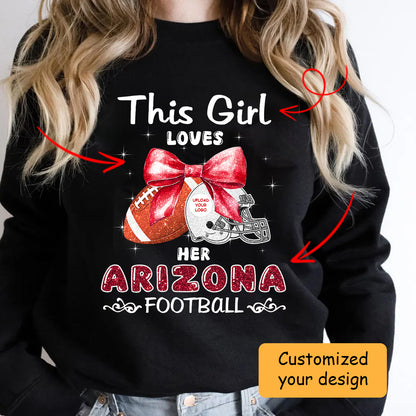 Personalized Women Love Arizona Football Coquette Bow Hoodie, American Football Girl Mom Game Day Cheer Hoodie