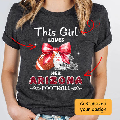 Personalized Women Love Arizona Football Coquette Bow Hoodie, American Football Girl Mom Game Day Cheer Hoodie