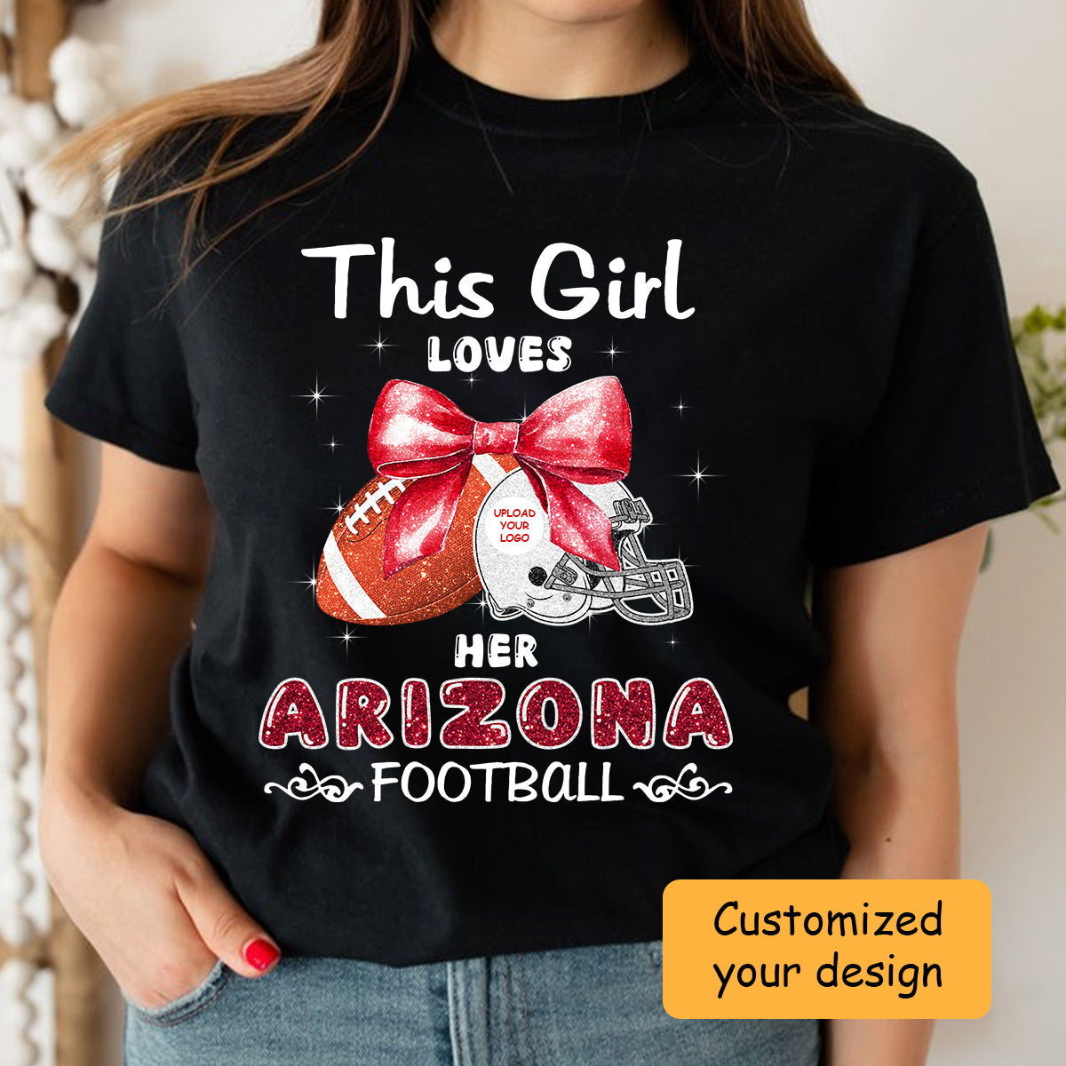 Personalized Women Love Arizona Football Coquette Bow Sweatshirt, American Football Girl Mom Game Day Cheer Sweatshirt