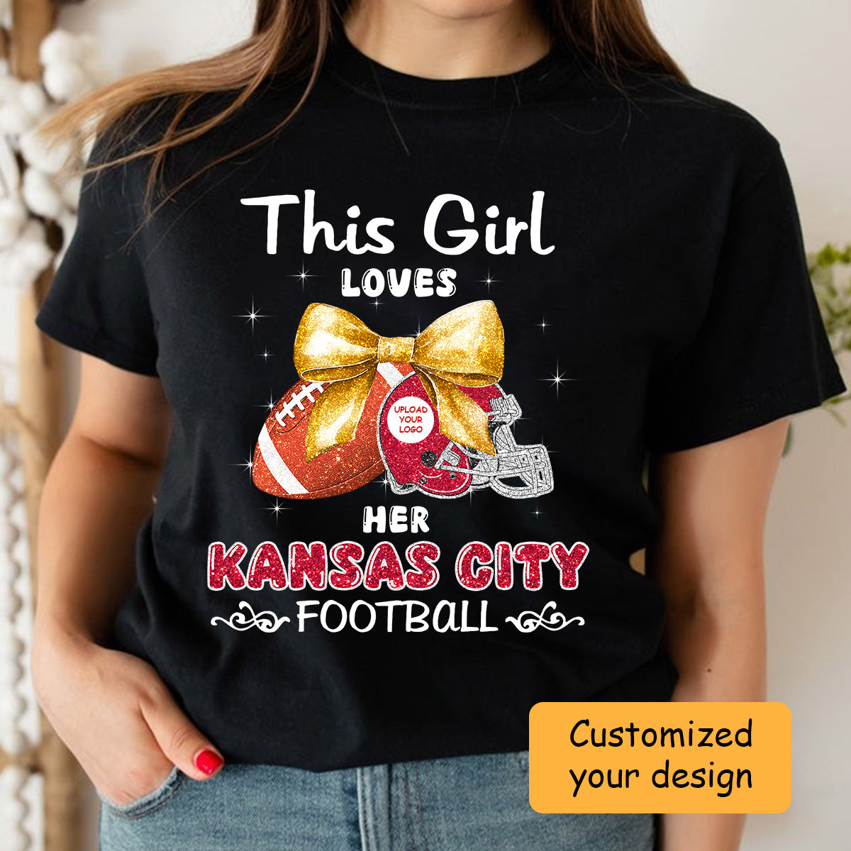 Personalized Women Love Kansas City Football Coquette Bow Sweatshirt, American Football Girl Mom Game Day Cheer Sweatshirt