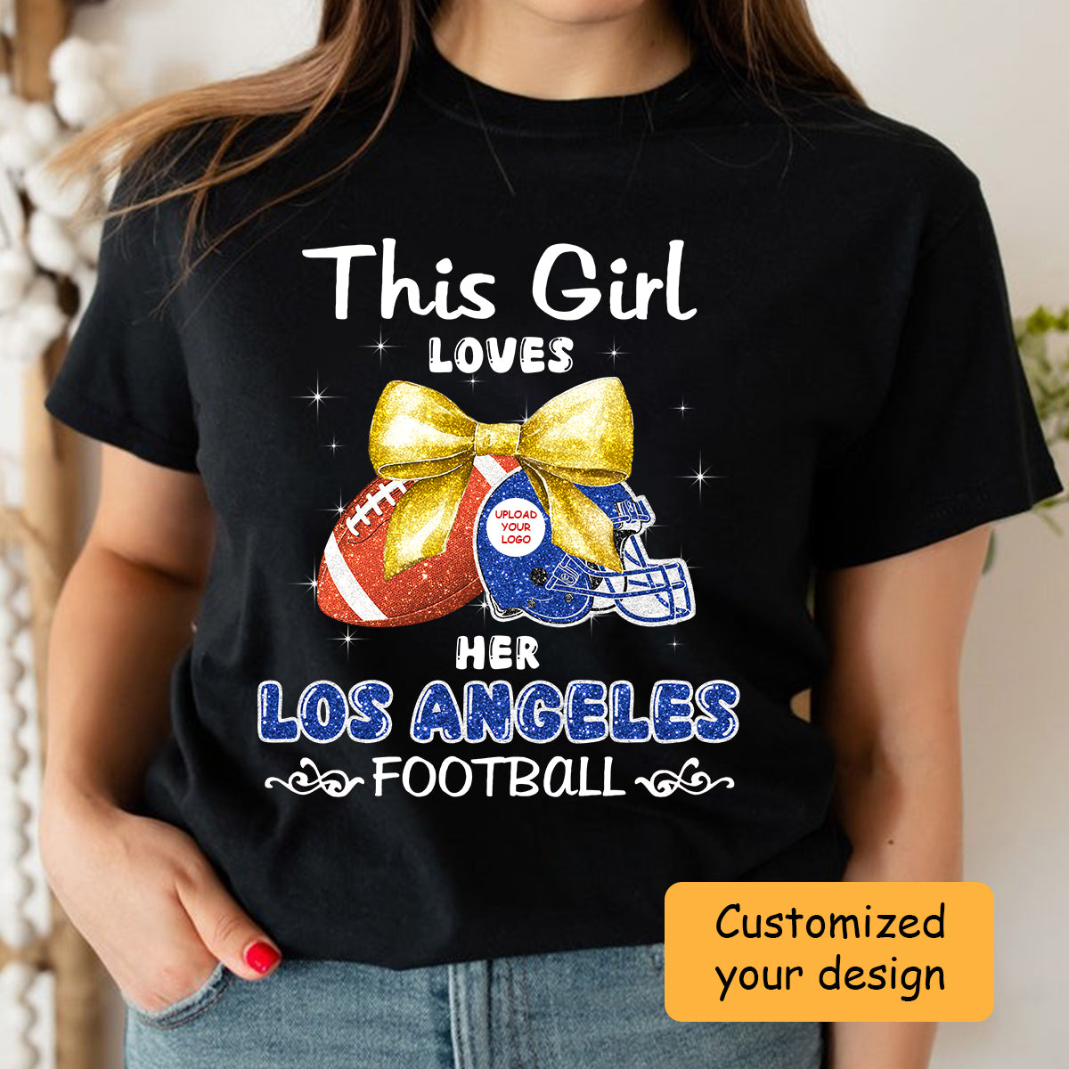 Personalized Women Love Los Angeles Football Coquette Bow Hoodie, American Football Girl Mom Game Day Cheer Hoodie - Gift For Family