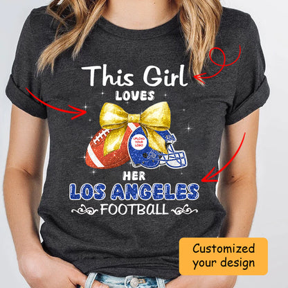 Personalized Women Love Los Angeles Football Coquette Bow Sweatshirt, American Football Girl Mom Game Day Cheer Sweatshirt - Gift For Family