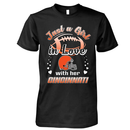 Cincinnati Football Just A Girl In Love With her Cincinnati T Shirt, Hoodie, Sweatshirt, Long Sleeve