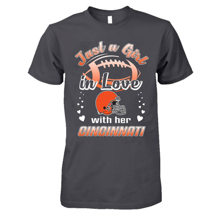 Cincinnati Football Just A Girl In Love With her Cincinnati T Shirt, Hoodie, Sweatshirt, Long Sleeve