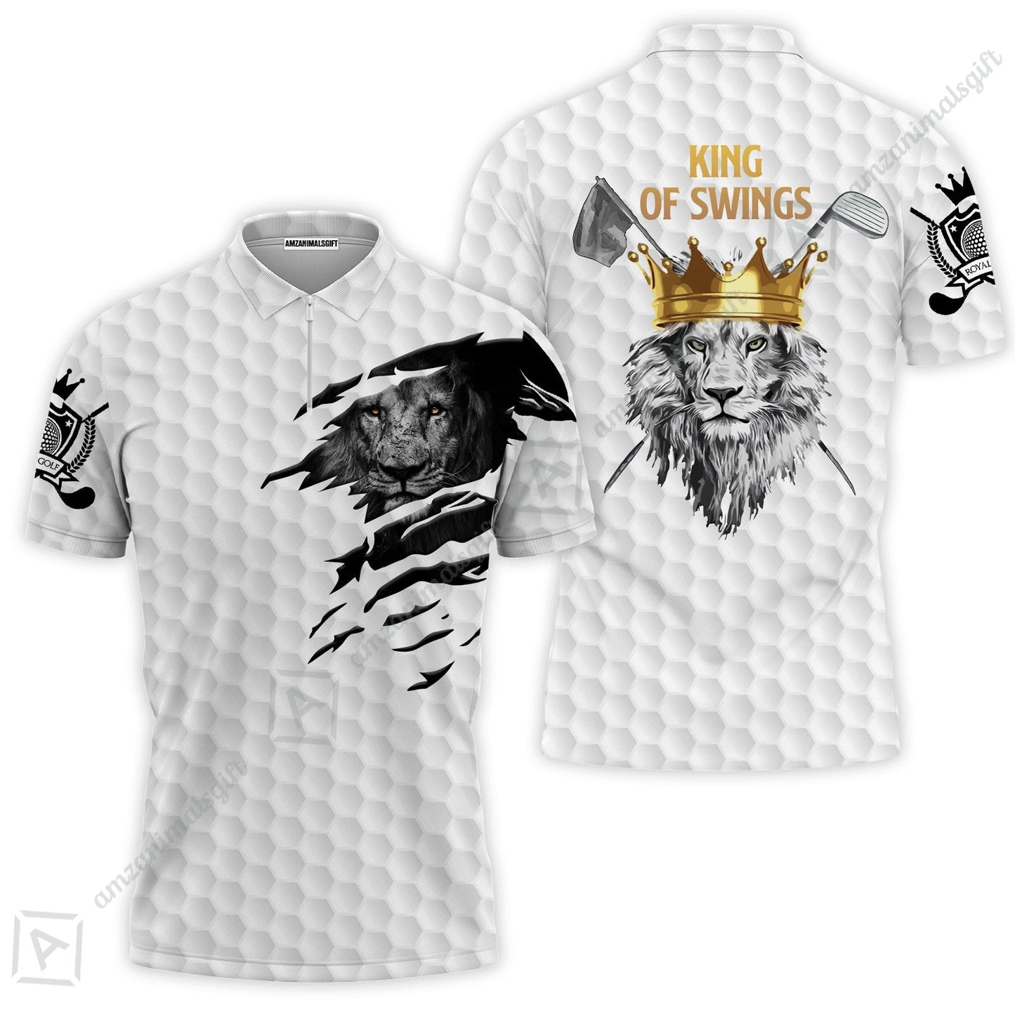 Black And White Lion King Sketching Golf Hawaiian Shirt, King Of Swings Lion Golfing Hawaiian Shirt