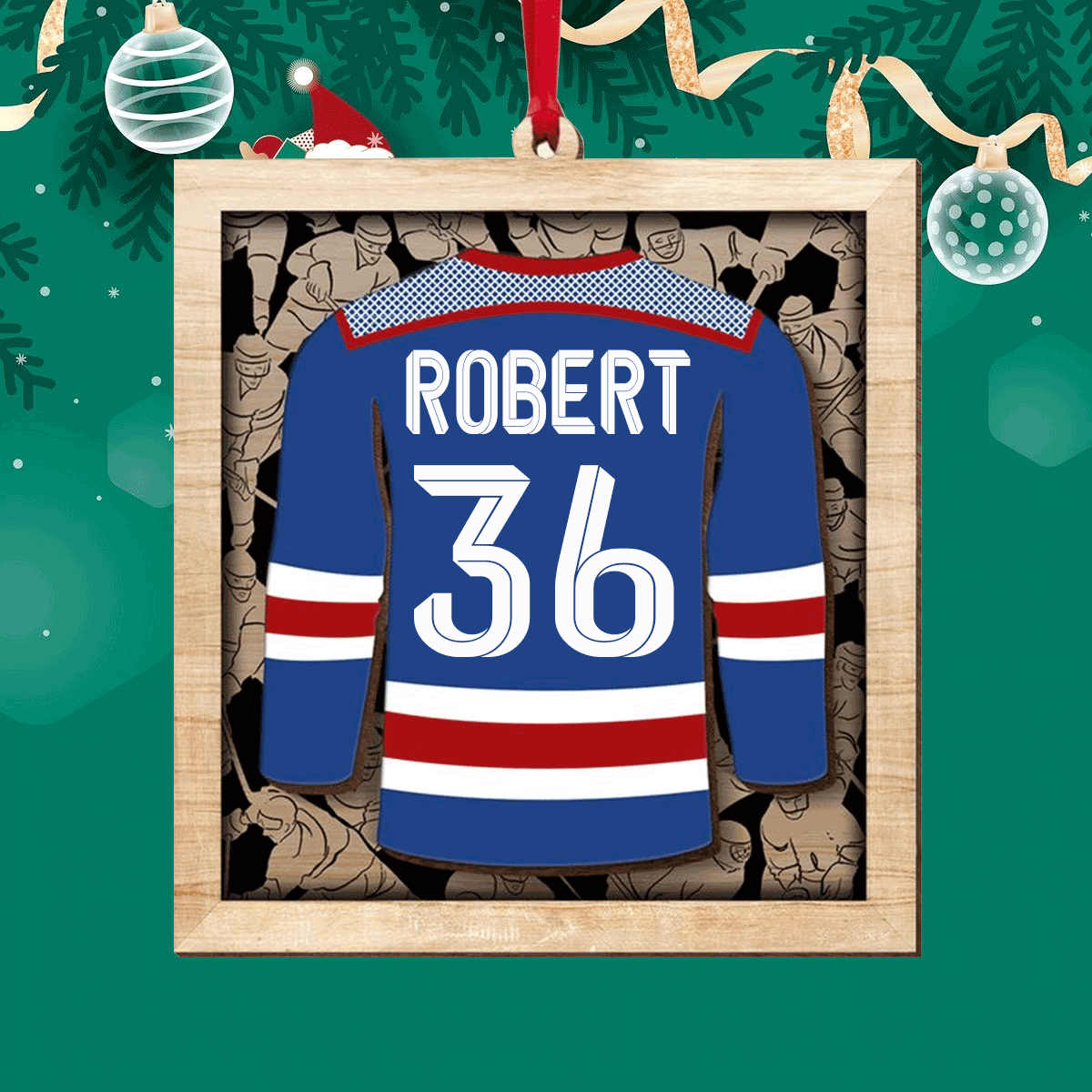 Personalized Hockey Player Jersey Double Layered Wood Ornament, Custom Christmas Ornament Gifts For Ice Hockey Players