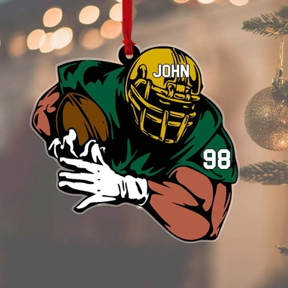 Personalized American Football Player Pose Acrylic Ornament,  Custom Christmas Ornament Gift For Son, Grandson