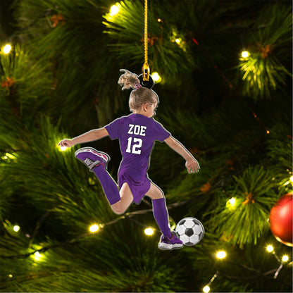 Personalized Little Girl Kid Soccer Players Acrylic Keychain - Gift For Soccer Lovers Custom Shape Acrylic Keychain