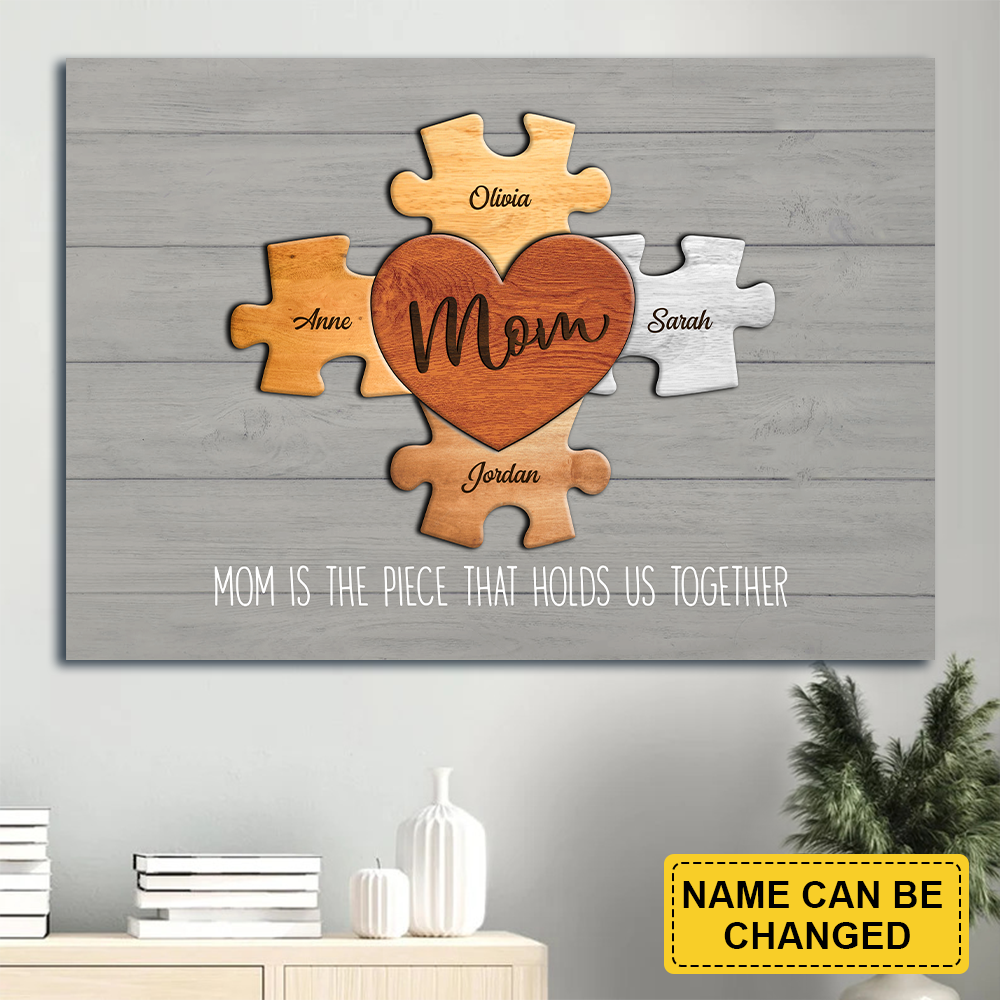 Personalized Gift For Mom Landscape Canvas - Puzzle Canvas - Custom Gift for Mom, Mother's Day - You Are the Piece that Holds Us Together Landscape Canvas