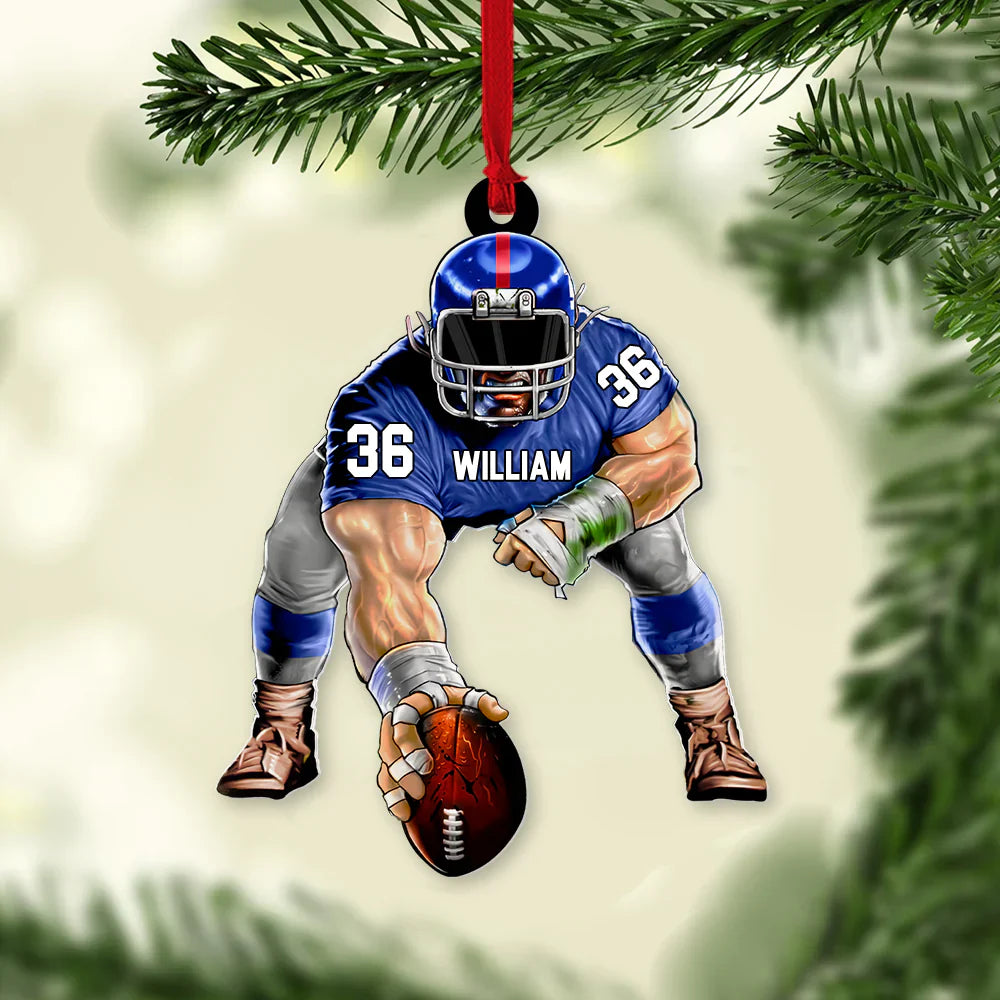 Personalized American Football Fierce Player Acrylic Ornament, Custom Christmas Ornament Gift For Football Fans, Son