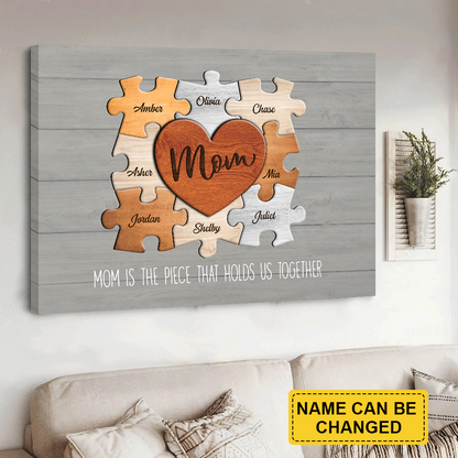 Personalized Gift For Mom Landscape Canvas - Puzzle Canvas - Custom Gift for Mom, Mother's Day - You Are the Piece that Holds Us Together Landscape Canvas