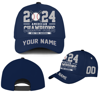 Personalized New York Y Baseball 2024 American Champions Hat, NY Baseball American Champs Baseball Classic Cap Gifts