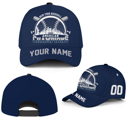 Personalized New York Y Baseball Skyline 2024 American Champions Classic Hat Cap, NY Baseball Champs Baseball Cap Gifts