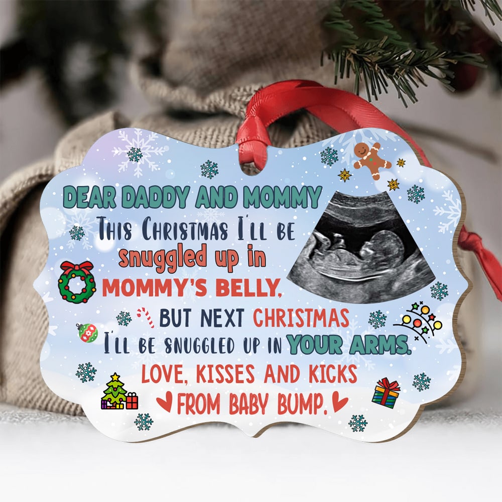 Pregnancy Announcement Christmas Wood Ornaments With Customized Sonogram Photo, Gift For Mom To Be, Dad To Be