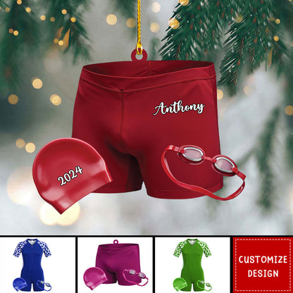 Personalized Swimming Gear Flat Acrylic Ornament, Meaningful Christmas Ornament Gifts For Son, Grandson, Family, Friends