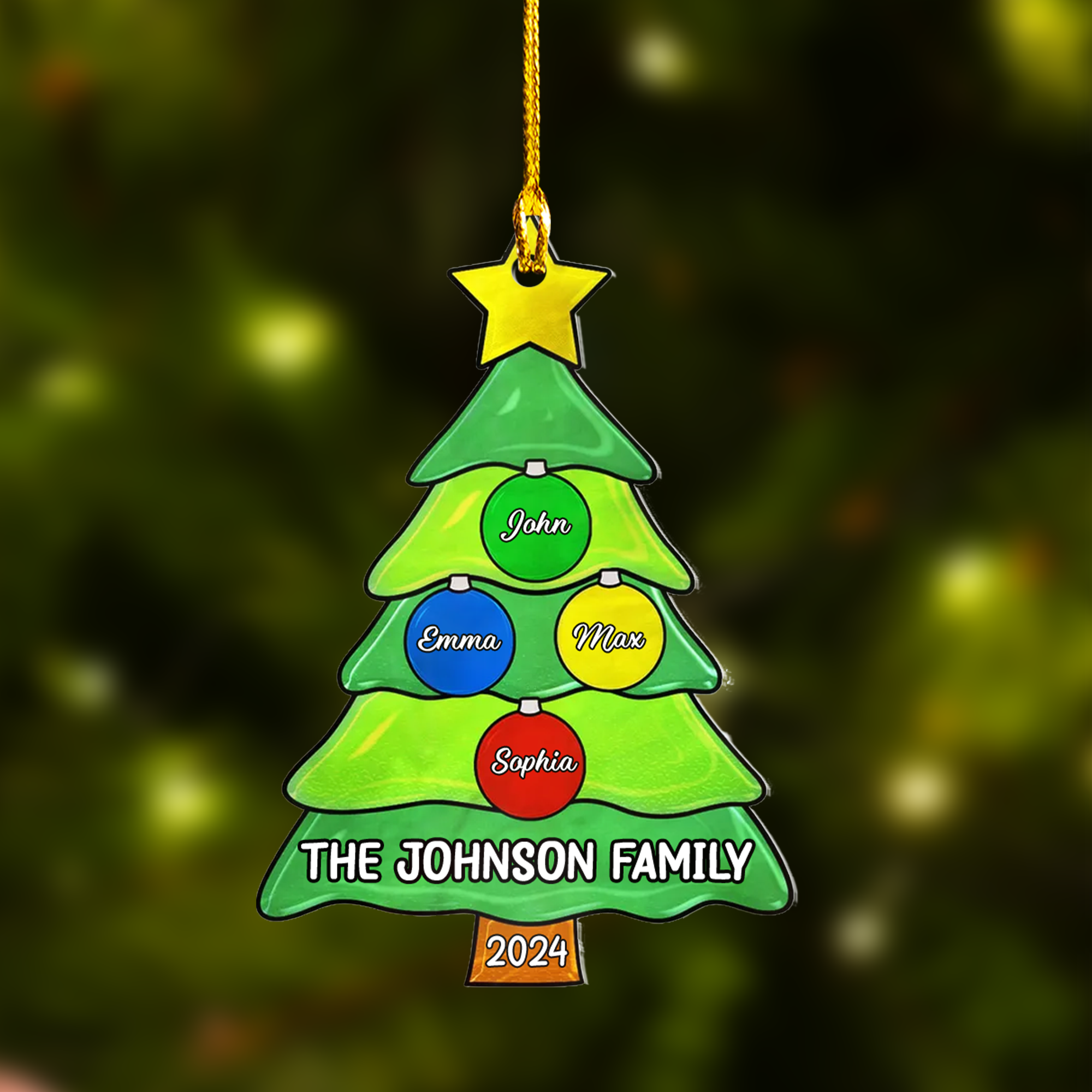 Personalized Acrylic Ornament Members Family Christmas Tree with Jingle Bells, Perfect Christmas Decorations For Family