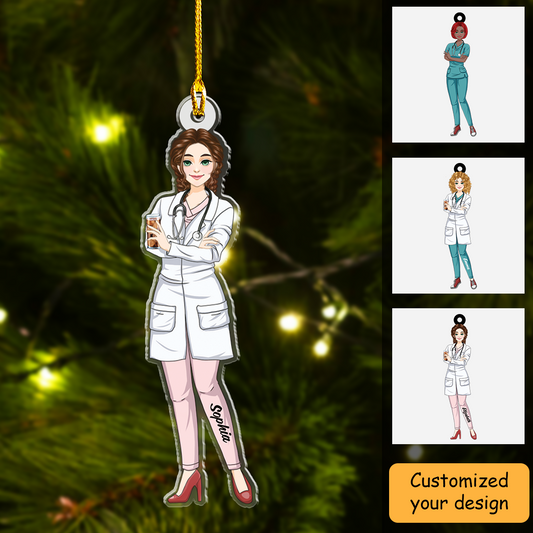 Personalized Acrylic Ornament Nurse Scrub CNA RN Healthcare Worker - Gift For Nurse, Mom, Friends