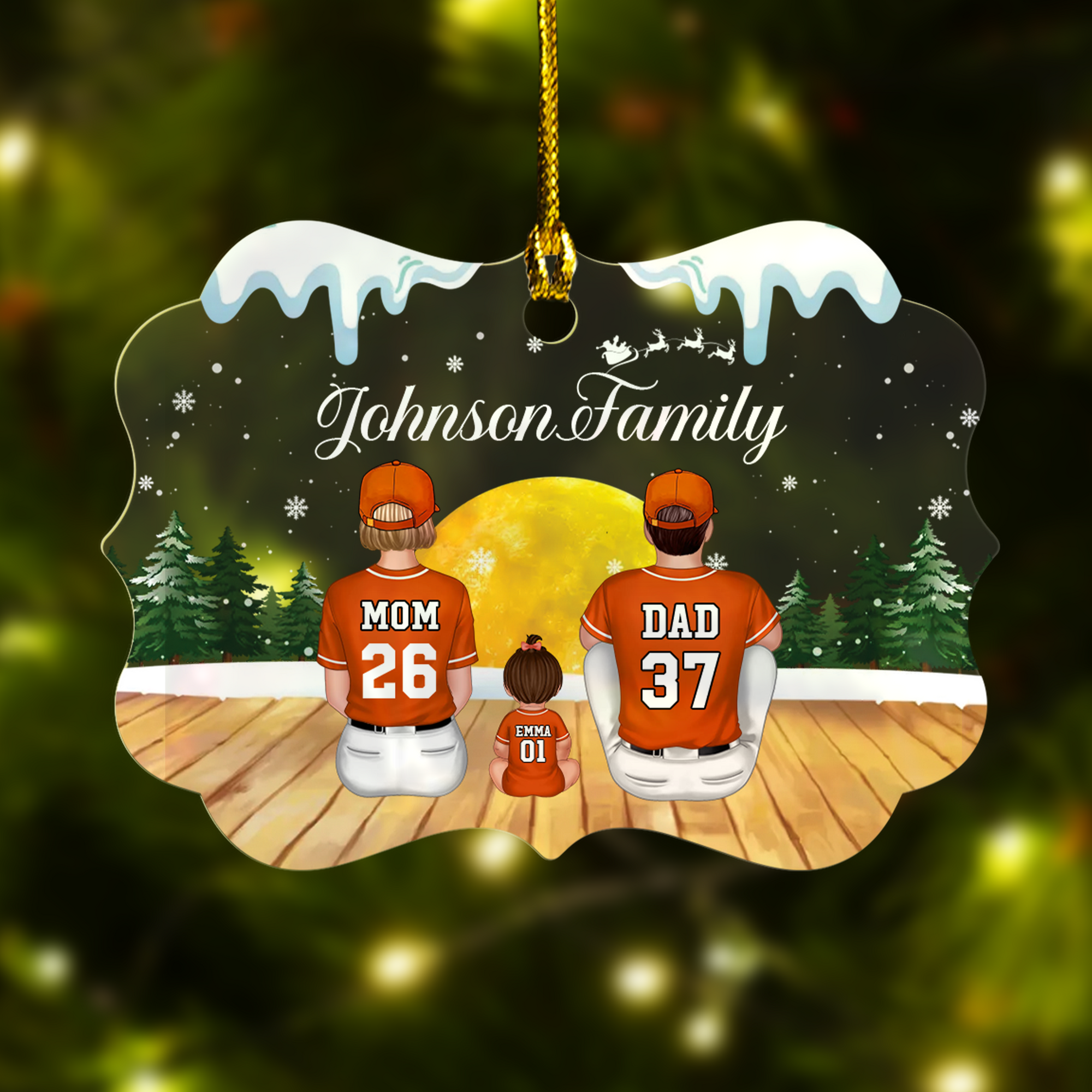 Personalized Acrylic Ornament Whole Baseball Family Sitting See Christmas Moon, Perfect Christmas Decor Gift For Family