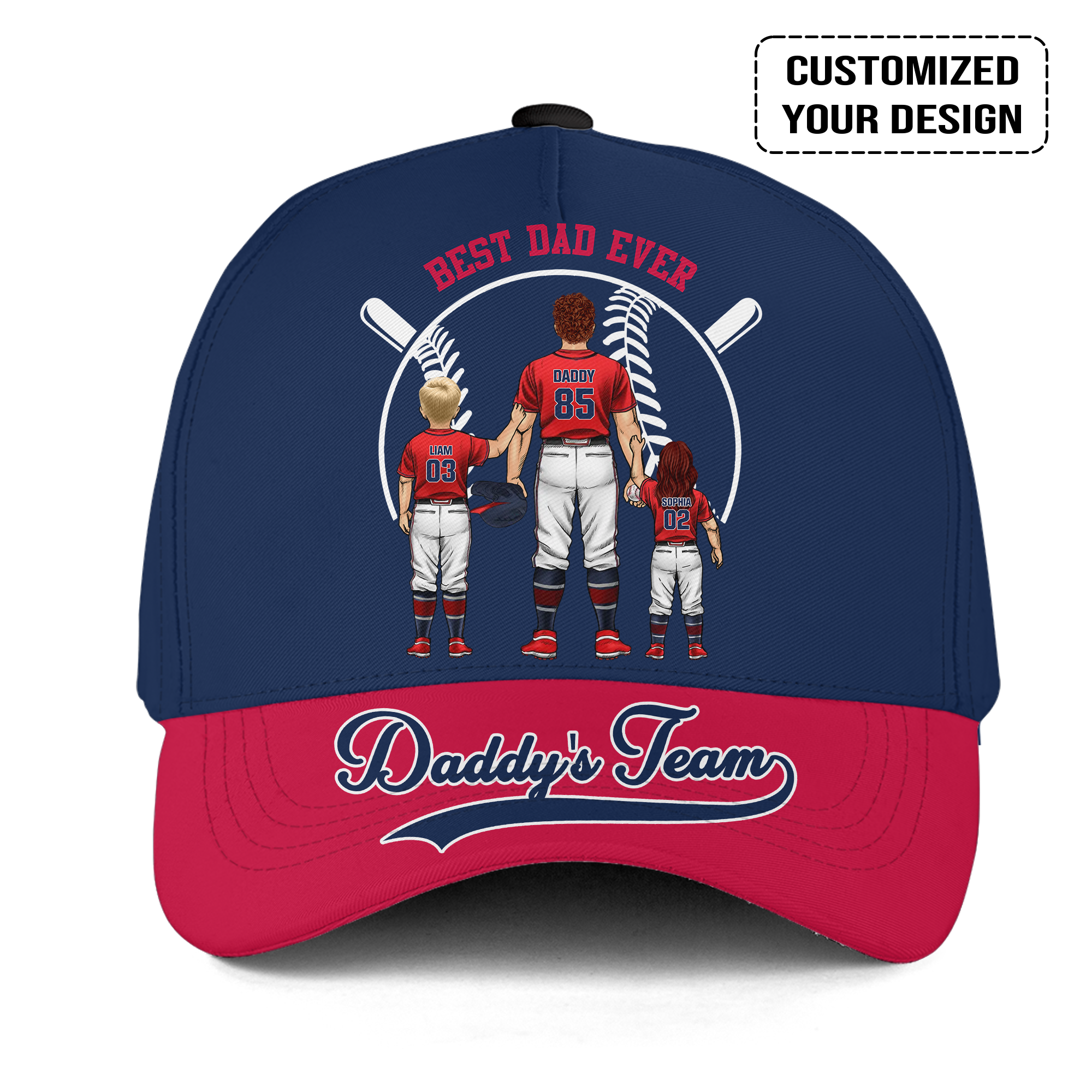 Personalized Atlanta Baseball Theme Family Dad Cap, Best Dad Ever, Daddy's Team Hat For Dad, Father, Grandpa, Family