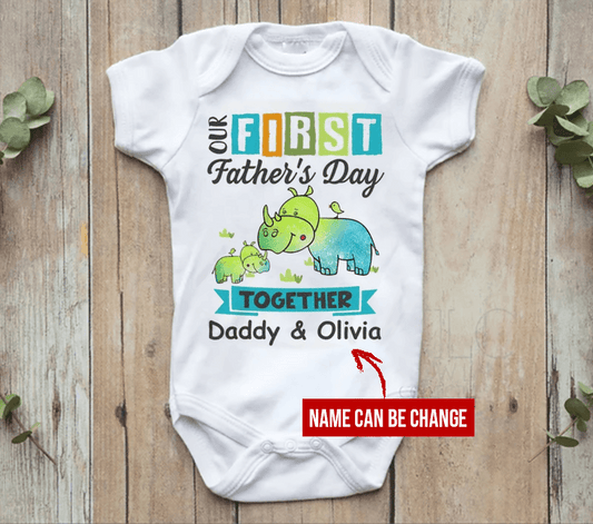 Personalized First Father's Day Funny Dinosaur Baby Gift For Dad And Baby Newborn Onesies - HN13