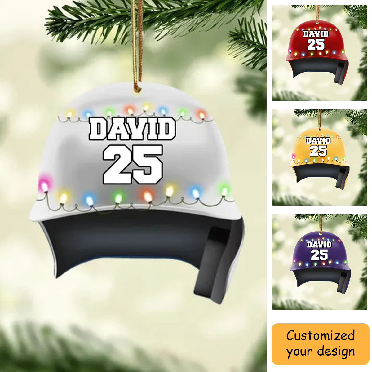 Personalized Baseball Batting Helmet Acrylic Christmas Ornament, Custom Christmas Ornament Gifts For Baseball Lovers