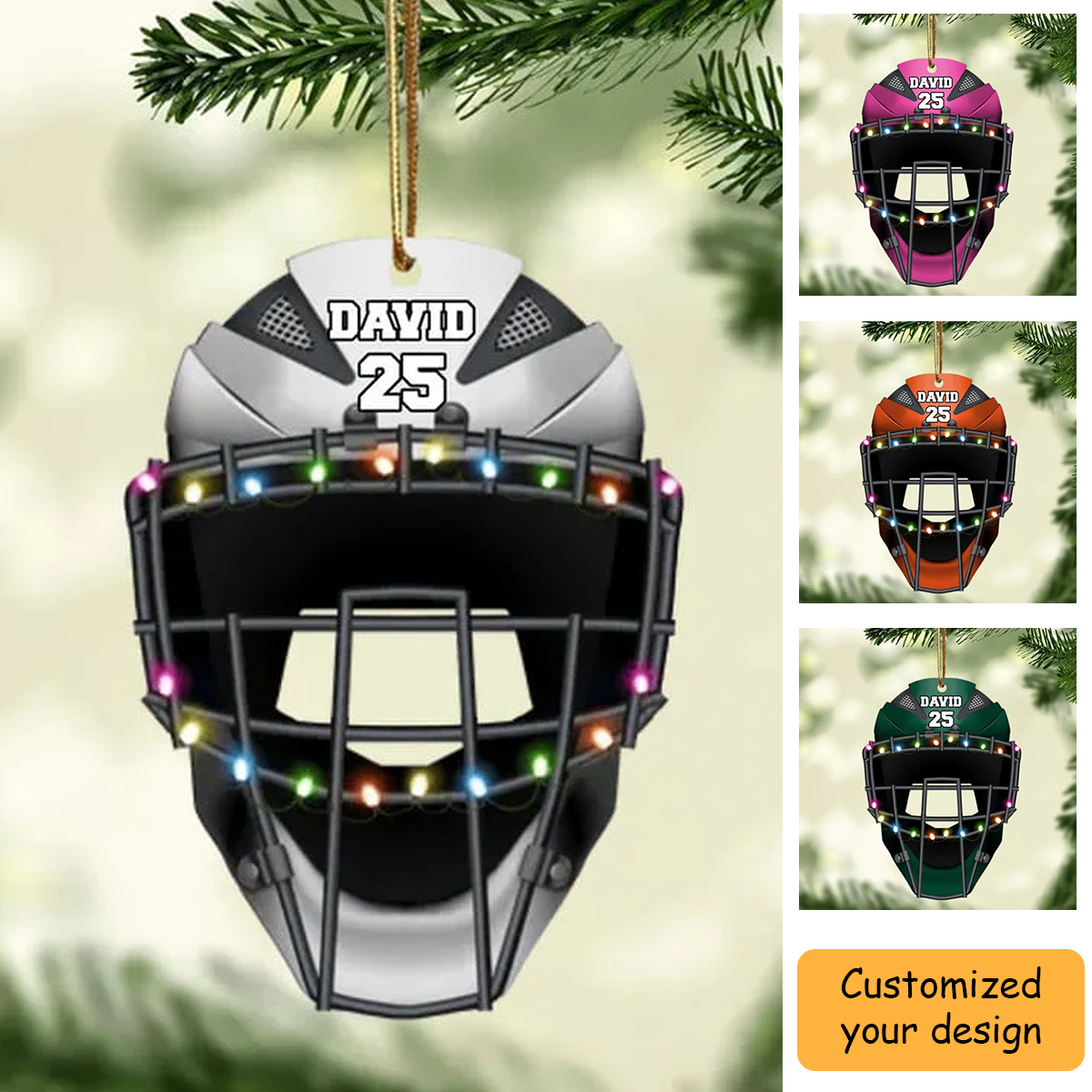 Personalized Baseball Catcher Helmet Acrylic Christmas Ornament, Custom Christmas Ornament Gifts For Baseball Lovers