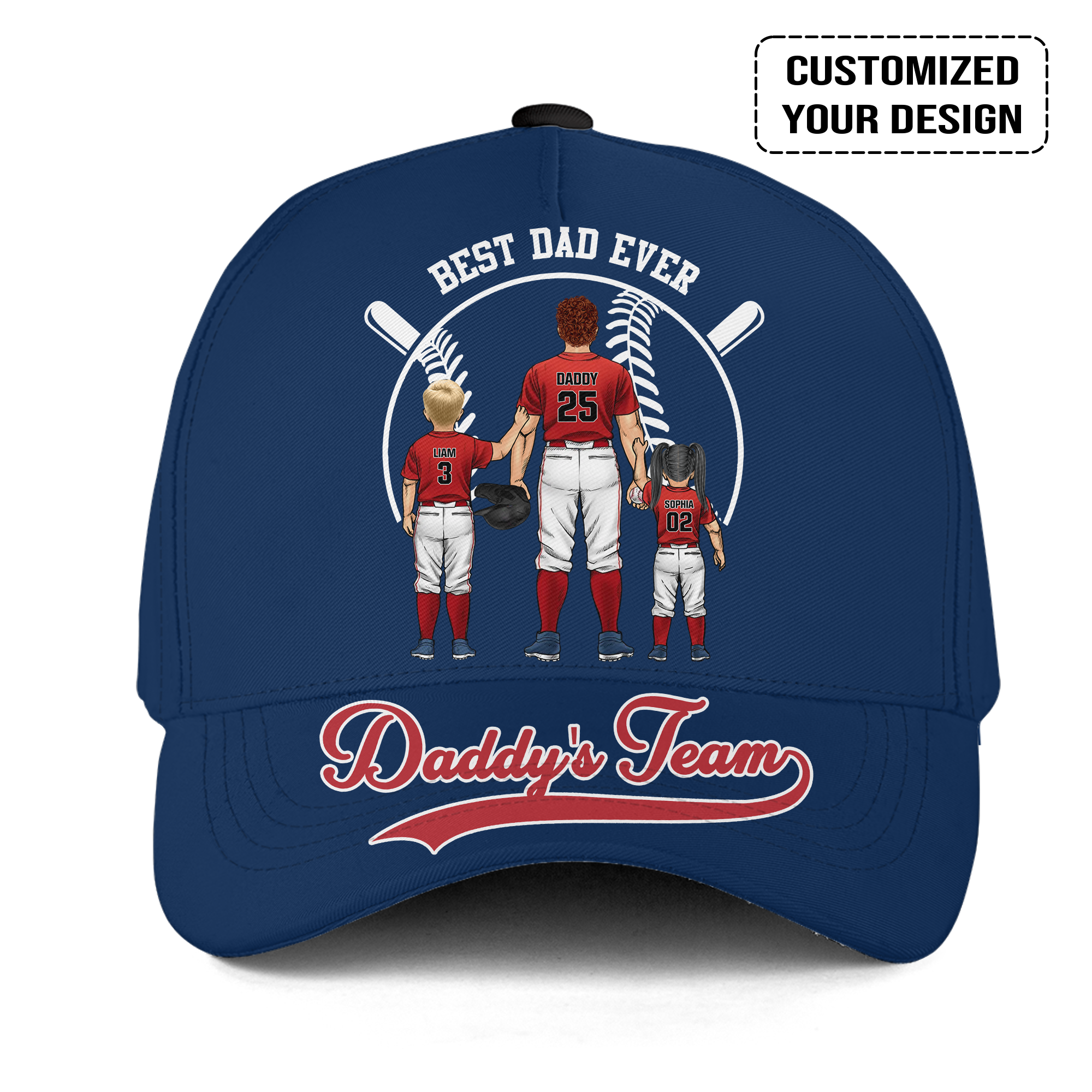 Personalized Boston Baseball Theme Family Dad Cap, Best Dad Ever, Daddy's Team Hat For Dad, Father, Grandpa, Family