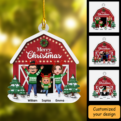 Personalized Christmas Farm House Family Tabletop Fireplace Decor Acrylic Ornament, Best Christmas Decor, Gift For Family