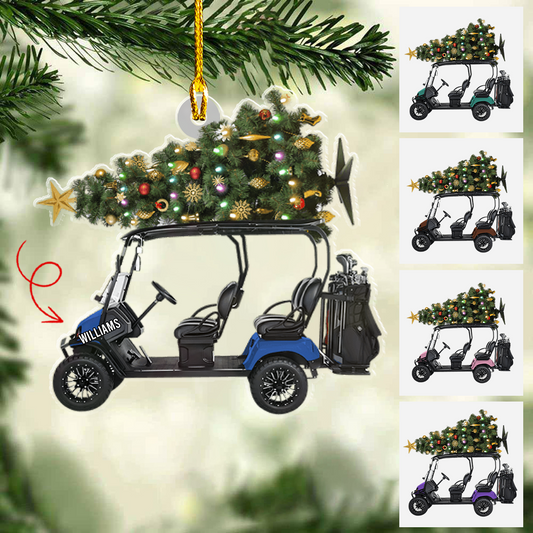 Personalized Christmas Tree Riding Golf Cart Flat Acrylic Ornament, Meaningful Christmas Ornament Gift For Golfer, Friends