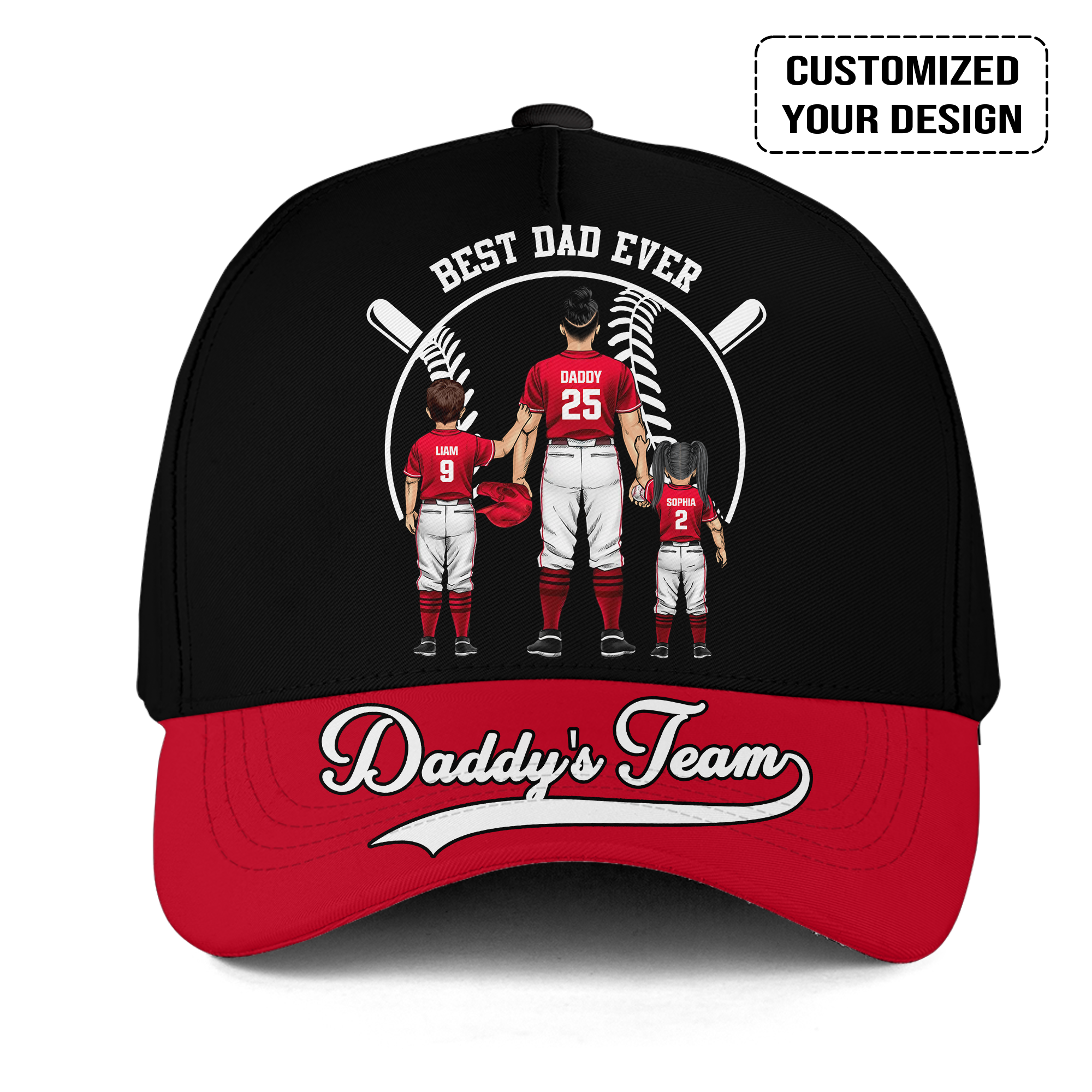 Personalized Cincinnati Baseball Theme Family Dad Cap, Best Dad Ever, Daddy's Team Hat For Dad, Father, Grandpa, Family