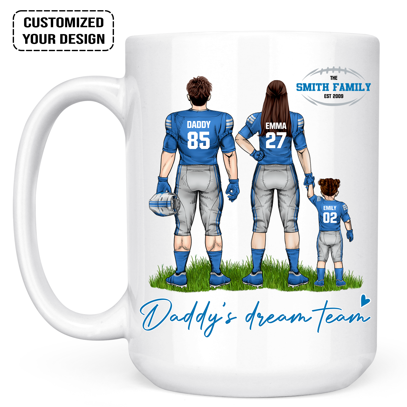 Personalized Detroit Football Theme Family Dad Mug - Daddy's Dream Team, Coffee Mug For Dad, Father, Grandpa, Family