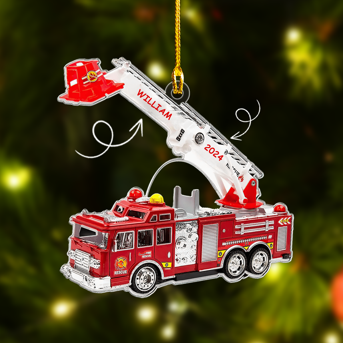 Personalized Fire Truck Flat Acrylic Ornament, Meaningful Christmas Ornament Gift For Son Grandson