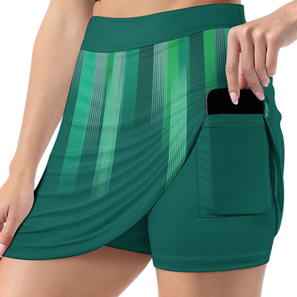 Personalized Green Stripes Lights Trouser Skirts With Shorts Underneath, Pickleball, Tennis, Golf Skorts With Pockets