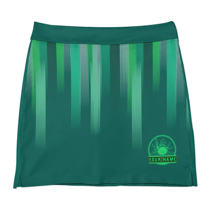 Personalized Green Stripes Lights Trouser Skirts With Shorts Underneath, Pickleball, Tennis, Golf Skorts With Pockets