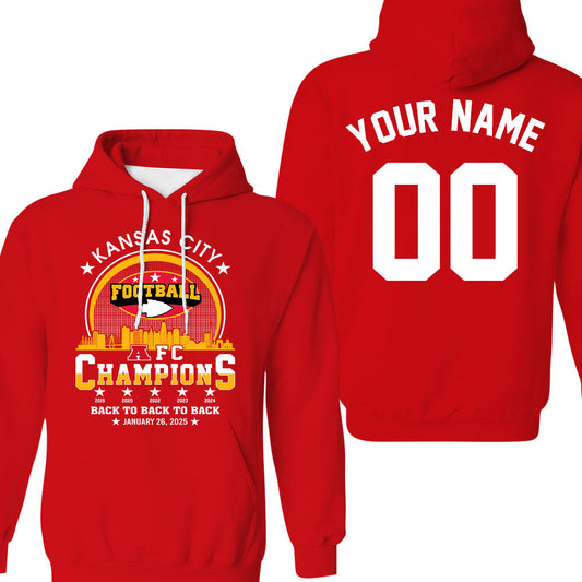 Personalized Kansas City Football 2024-2025 AFC Champions Double Sided Hoodie, Perfect Outfit For Kansas City Football Fans