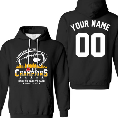 Personalized Kansas City Football 2024-2025 AFC Champions Double Sided Sweatshirt Skyline, Perfect Outfit For Kansas City Football Fans