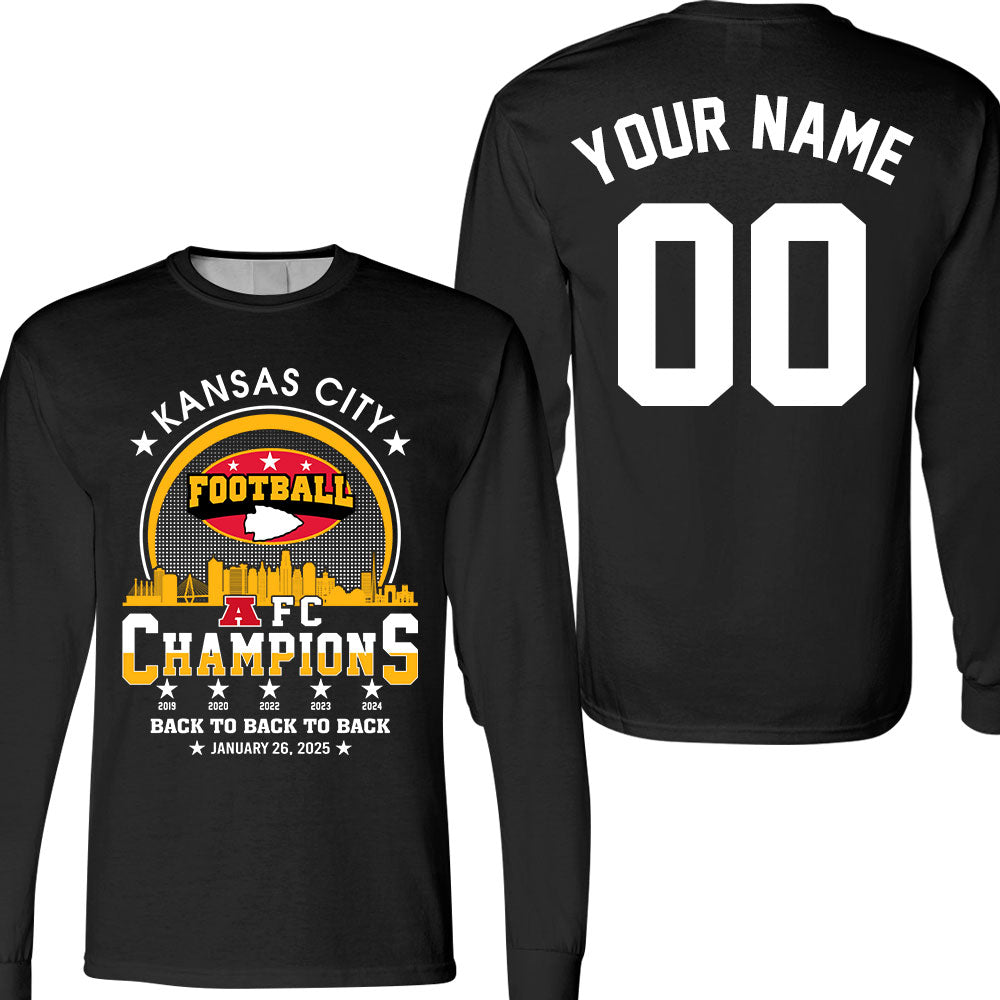 Personalized Kansas City Football 2024-2025 AFC Champions Double Sided T-Shirt, Perfect Outfit For Kansas City Football Fans