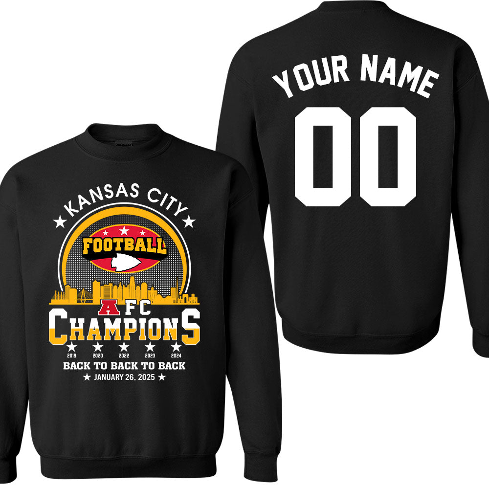 Personalized Kansas City Football 2024-2025 AFC Champions Double Sided T-Shirt, Perfect Outfit For Kansas City Football Fans