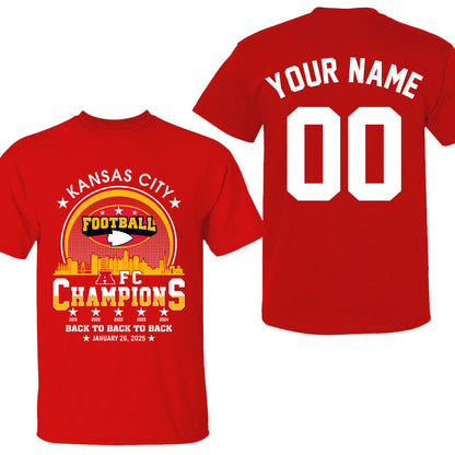 Personalized Kansas City Football 2024-2025 AFC Champions Double Sided T-Shirt, Perfect Outfit For Kansas City Football Fans