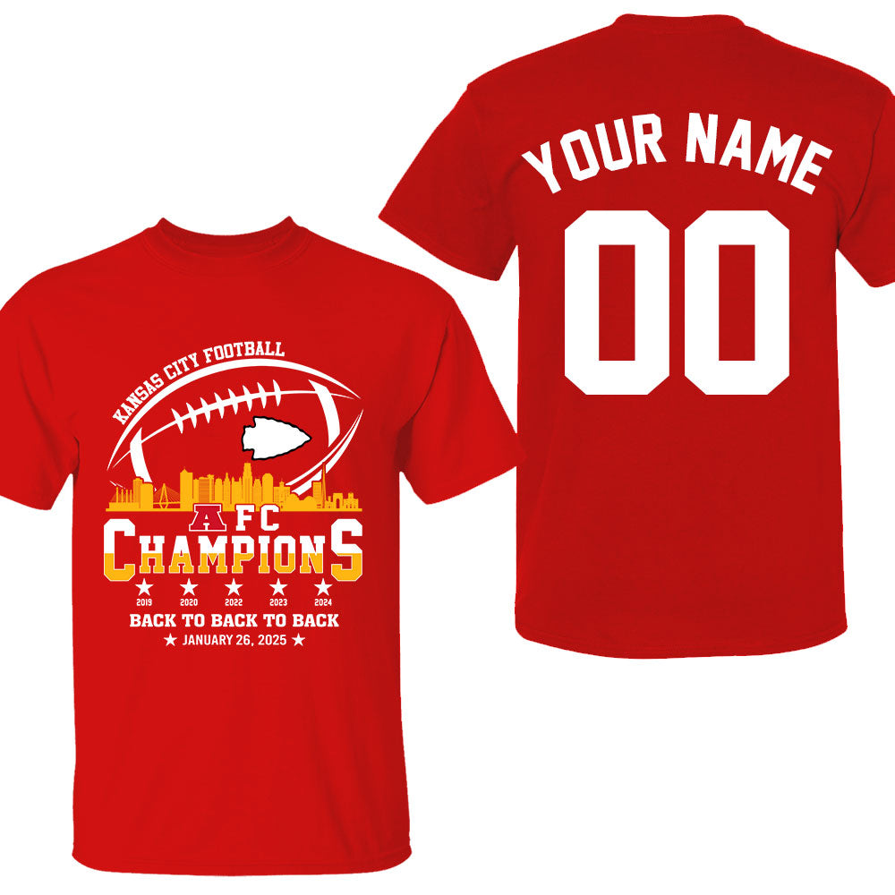 Personalized Kansas City Football 2024-2025 AFC Champions Double Sided Sweatshirt Skyline, Perfect Outfit For Kansas City Football Fans