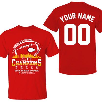 Personalized Kansas City Football 2024-2025 AFC Champions Double Sided Sweatshirt Skyline, Perfect Outfit For Kansas City Football Fans