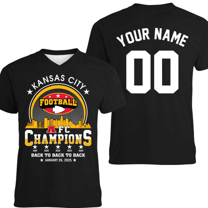 Personalized Kansas City Football 2024-2025 AFC Champions Double Sided T-Shirt, Perfect Outfit For Kansas City Football Fans