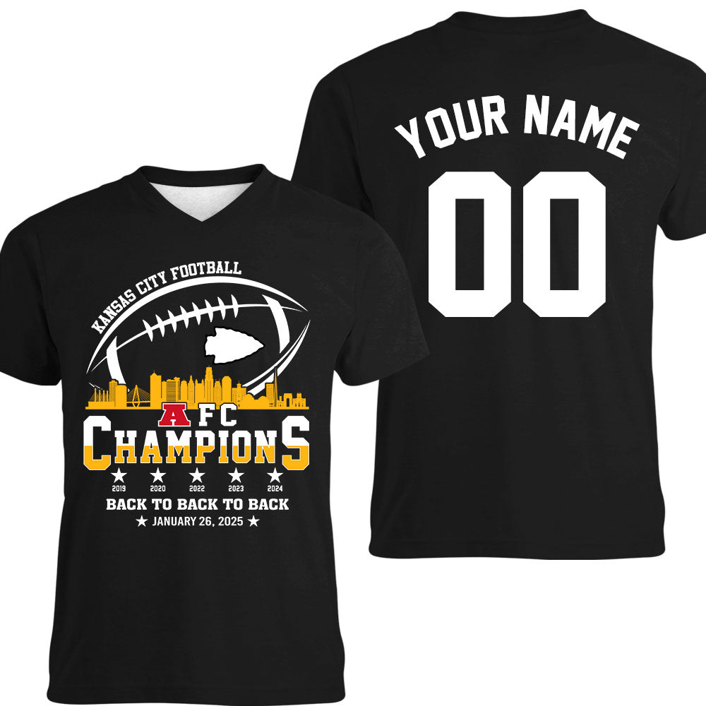 Personalized Kansas City Football 2024-2025 AFC Champions Double Sided Sweatshirt Skyline, Perfect Outfit For Kansas City Football Fans