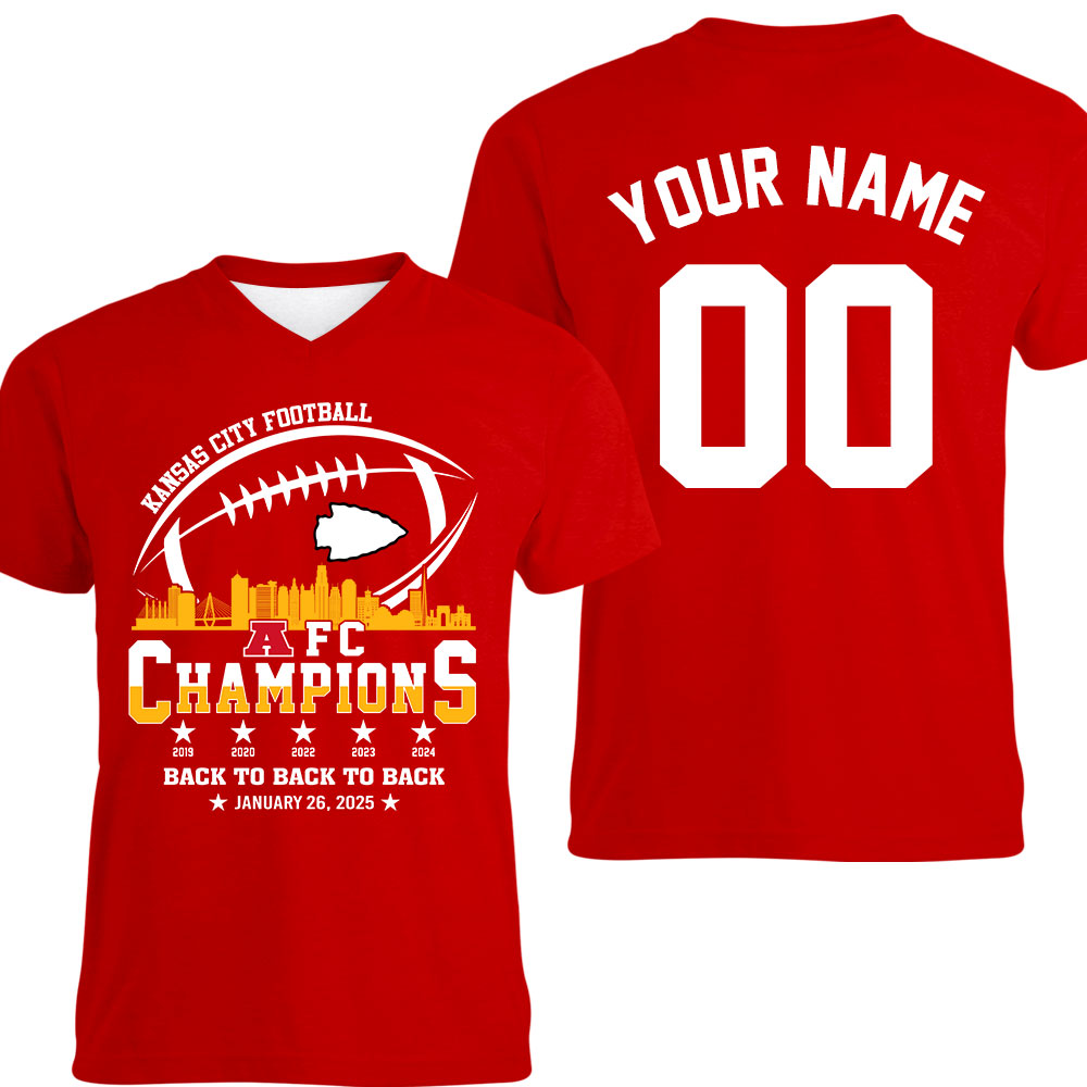 Personalized Kansas City Football 2024-2025 AFC Champions Double Sided Sweatshirt Skyline, Perfect Outfit For Kansas City Football Fans