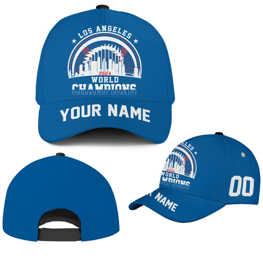 Personalized Los Angeles Baseball Skyline 2024 World Champions Hat, Los Angeles Baseball World Champs Classic Cap Gifts