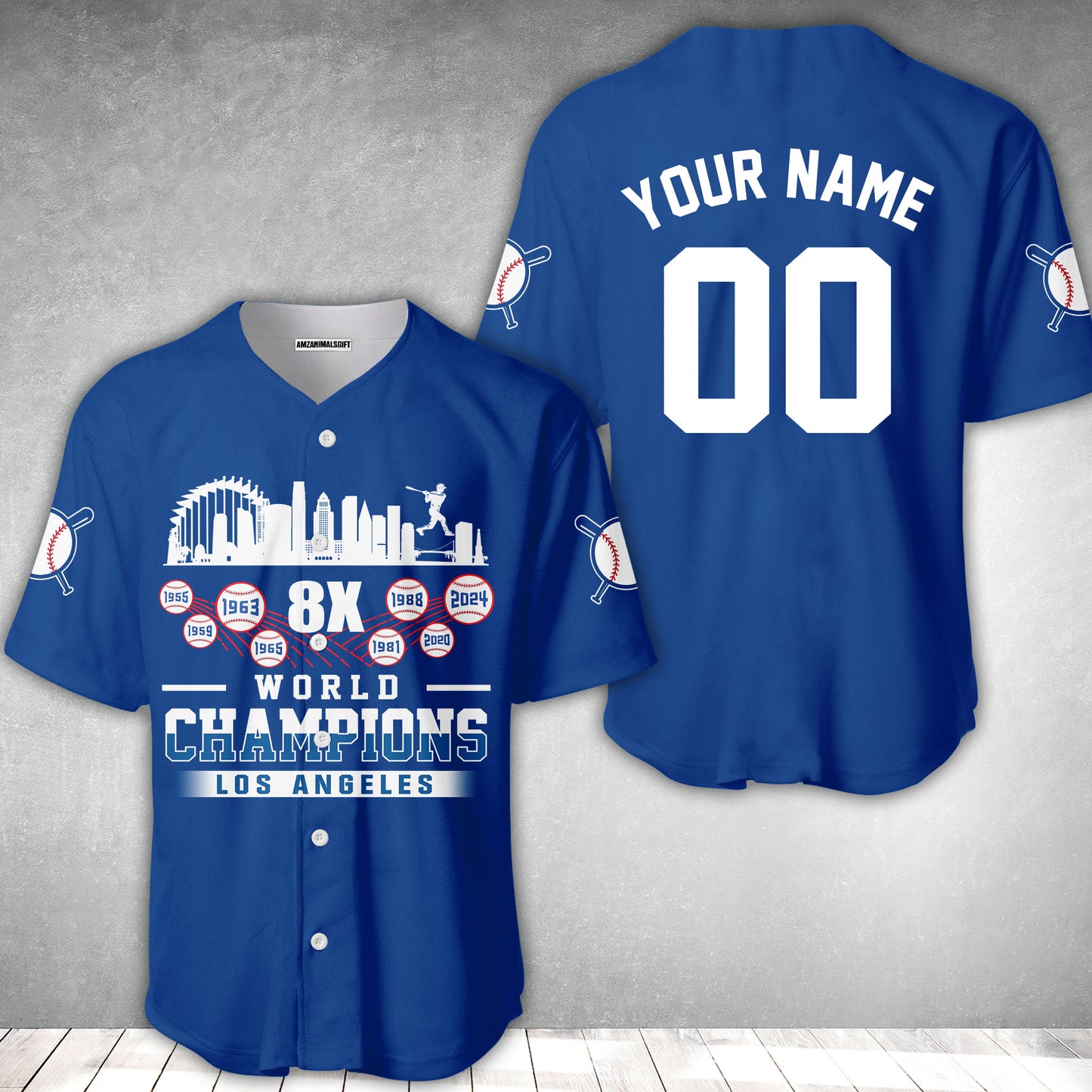 Personalized Los Angeles Baseball Skyline 8X World Champions T-Shirt For World Champions 2024, LA Baseball Champs Gifts