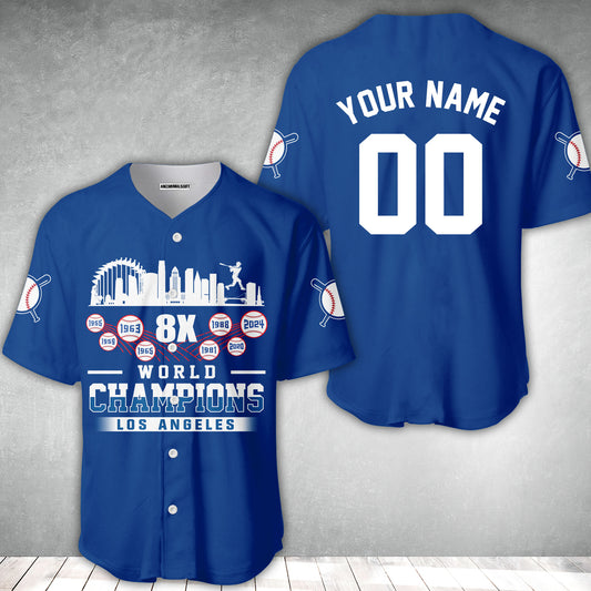 Personalized Los Angeles Baseball Skyline 8X World Champions Jersey For World Champions 2024, LA Baseball Champs Gifts