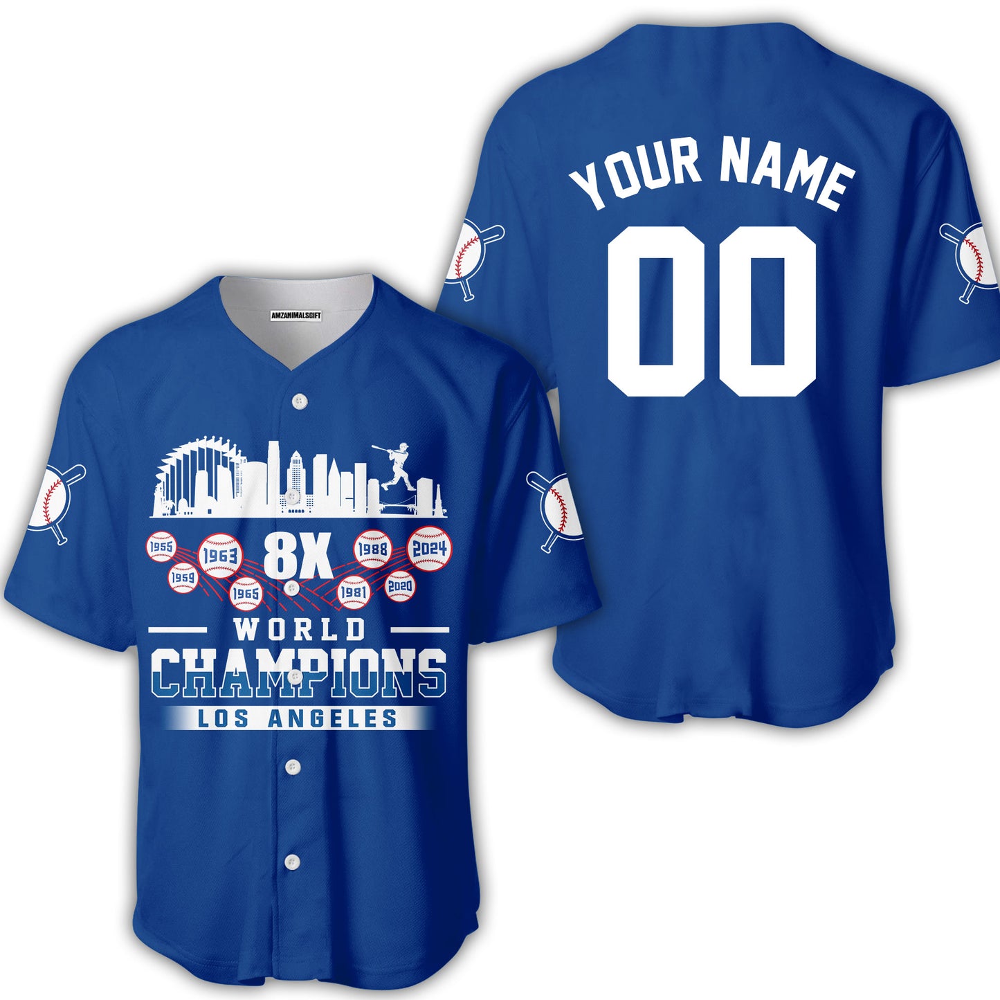 Personalized Los Angeles Baseball Skyline 8X World Champions T-Shirt For World Champions 2024, LA Baseball Champs Gifts